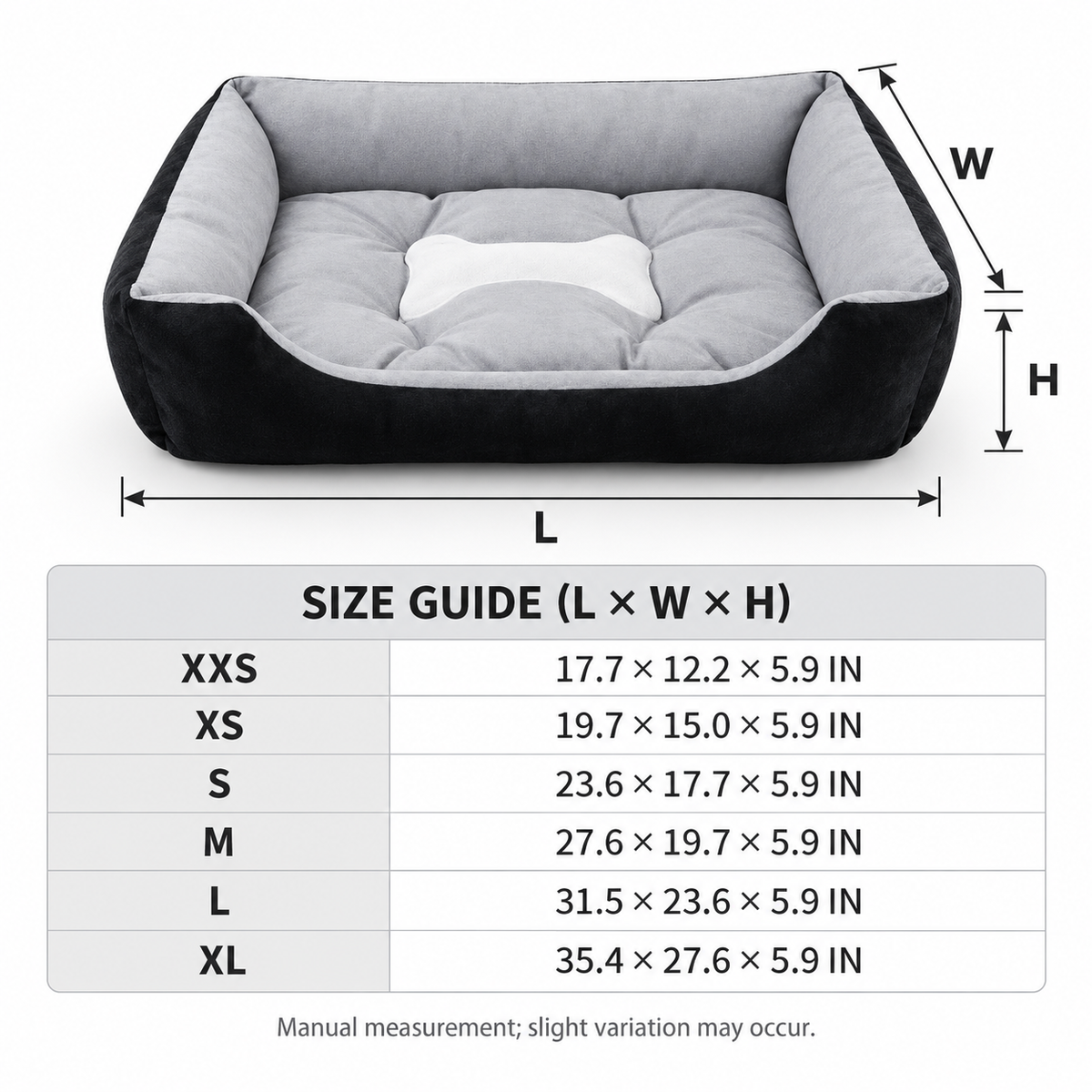 Black & Gray Bolstered Pet Bed with Bone Cushion